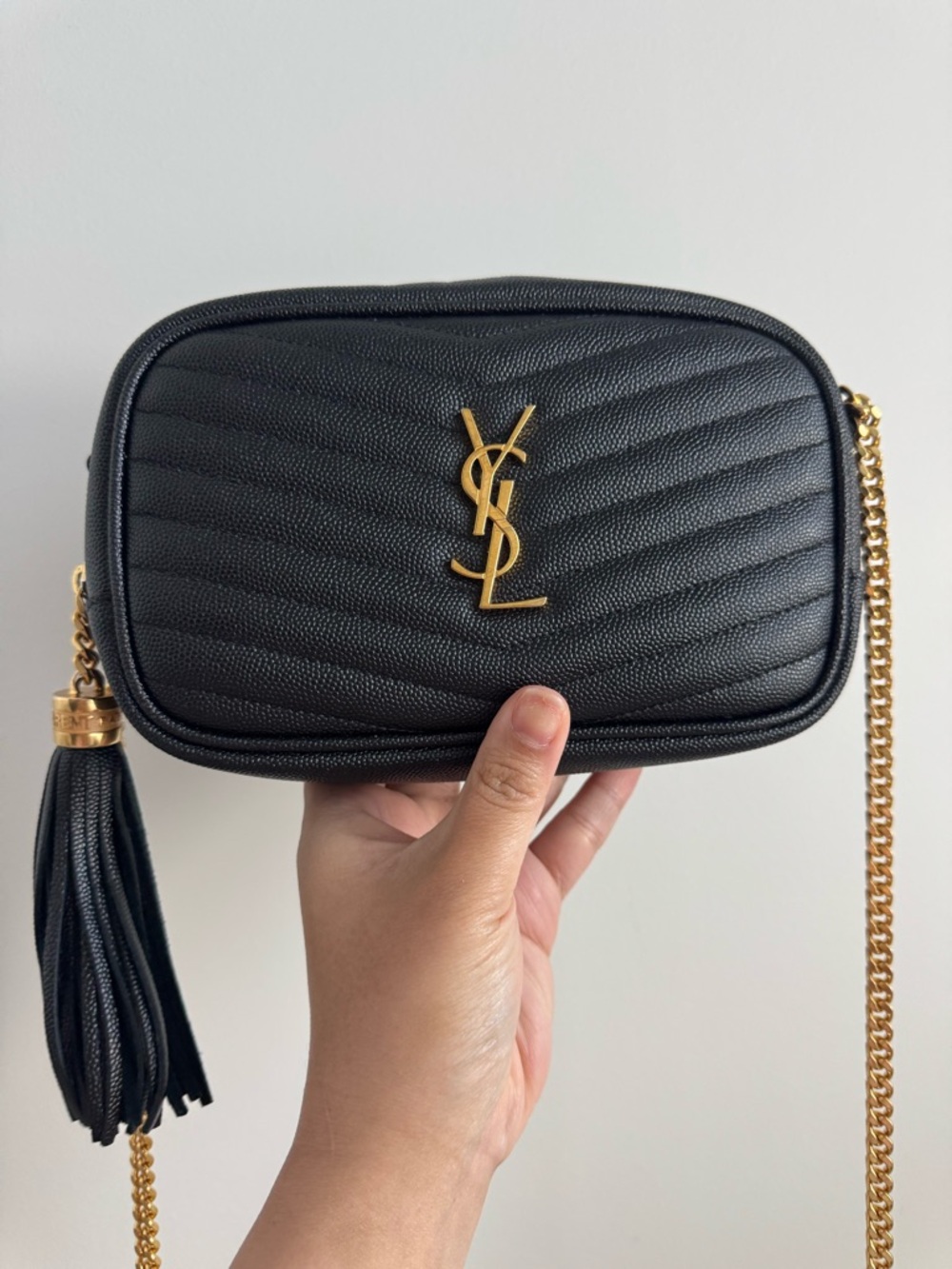 Saint Laurent Black Quilted Crossbody Camera Bag with Gold Hardware